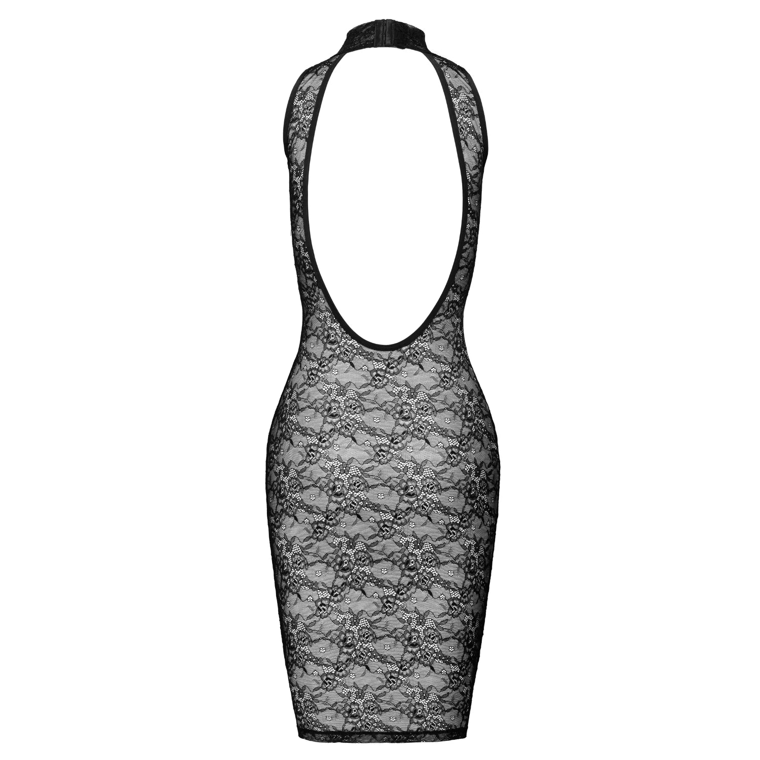 Robe dentelle florale noire moulante col montant décolleté dos Cottelli