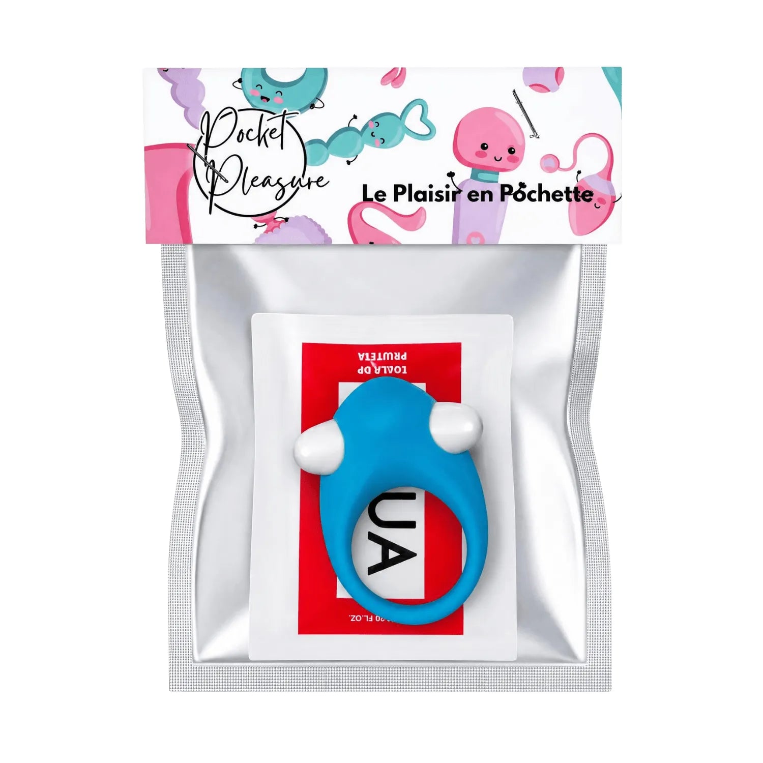 Cockring vibrant bleu dauphin avec bullet amovible, silicone doux, design original, lubrifiant inclus, plaisir partagé.