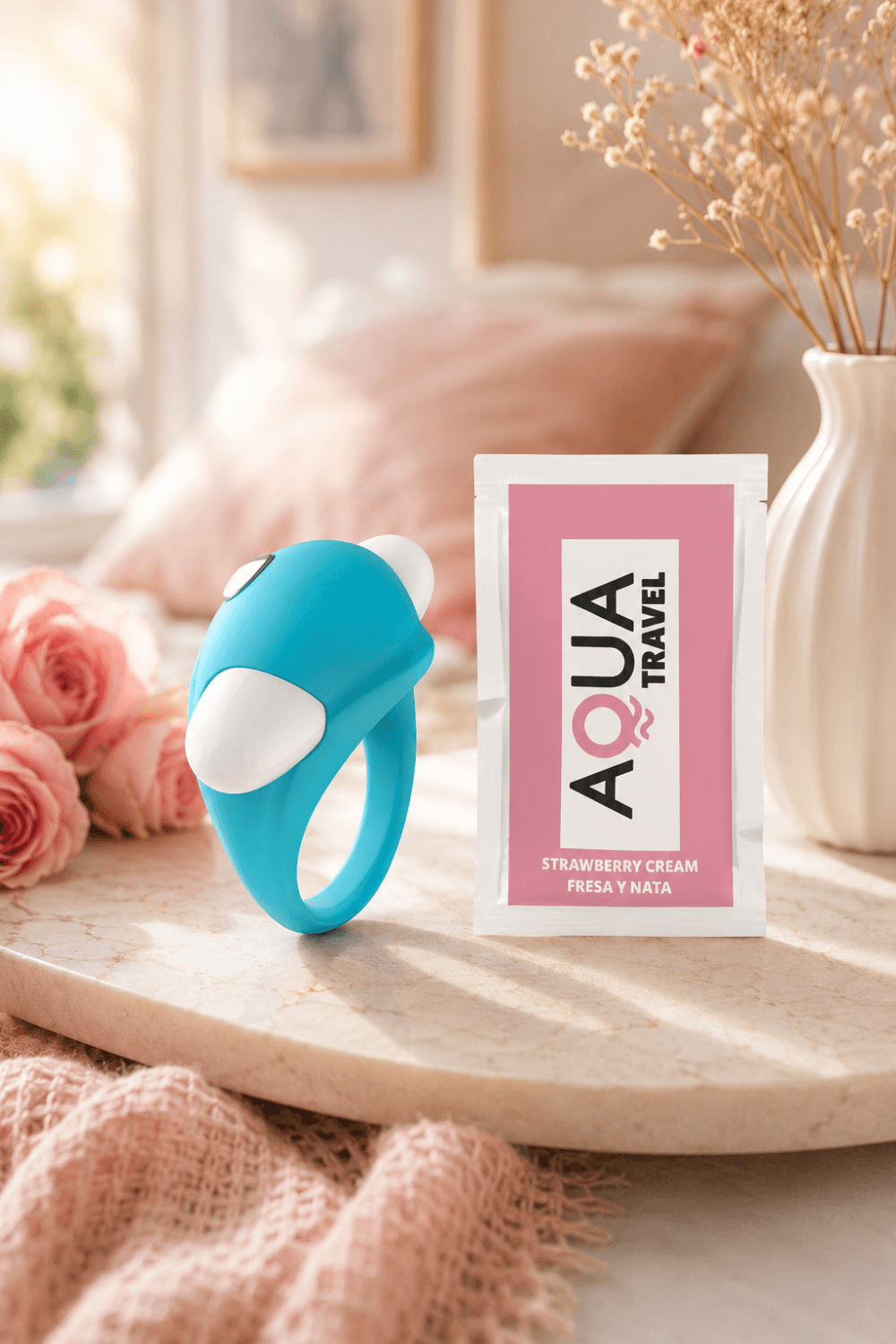 Cockring Vibrant Dauphin Bleu + 1 dosette de lubrifiant — Pocket Pleasure