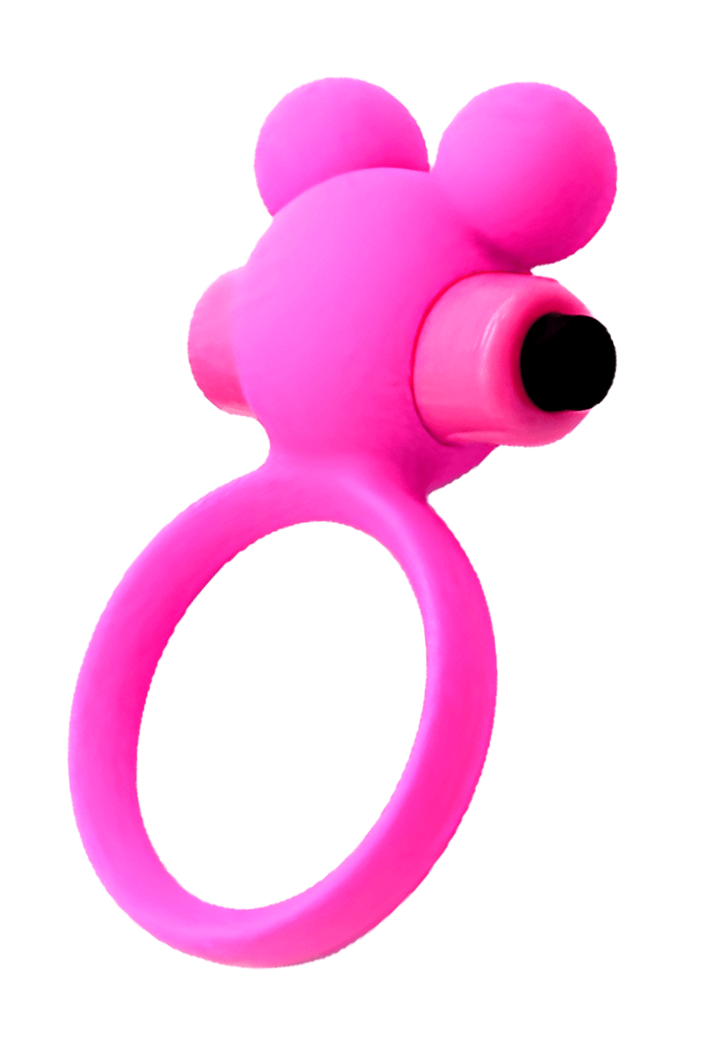 Anneau vibrant rose ourson avec oreilles rondes, bullet intégré, en silicone doux, pour stimulation clitoridienne précise.