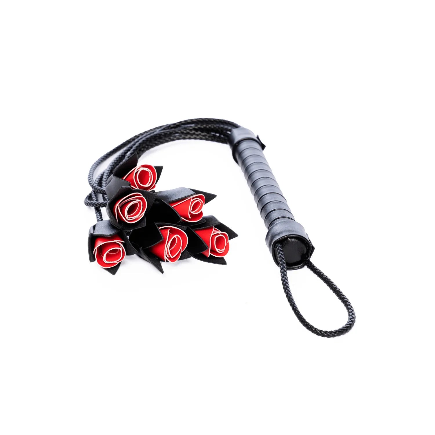 Fouet multi-lanières noir avec roses rouges décoratives - Mapalé