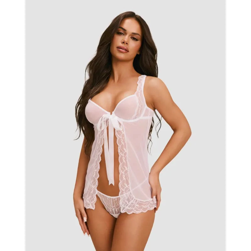 Weddya babydoll blanc dentelle satin bonnets armatures évasée bretelles réglables