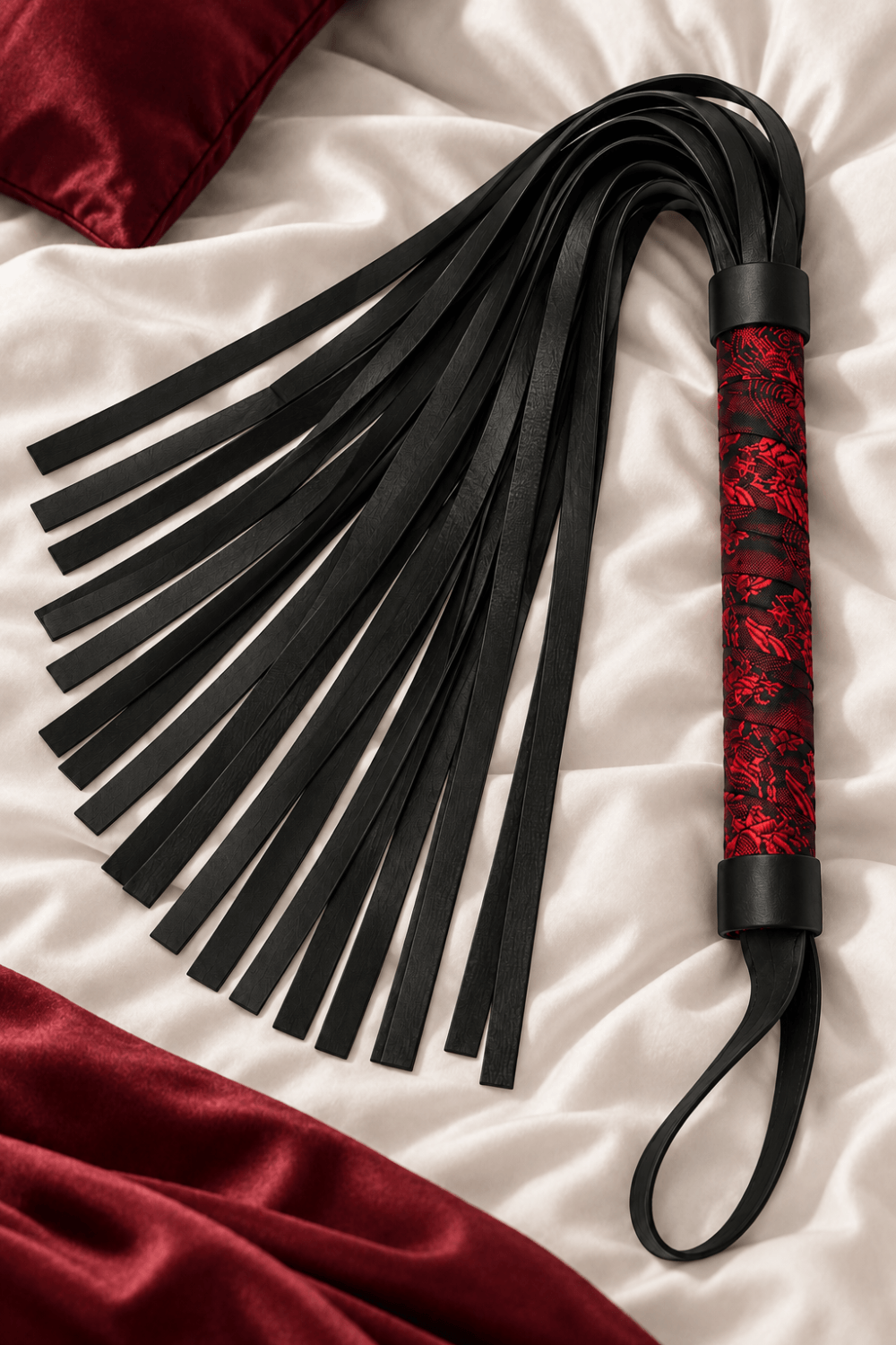 Fouet rouge et noir motif japonais 45 cm - Dreamy Festish