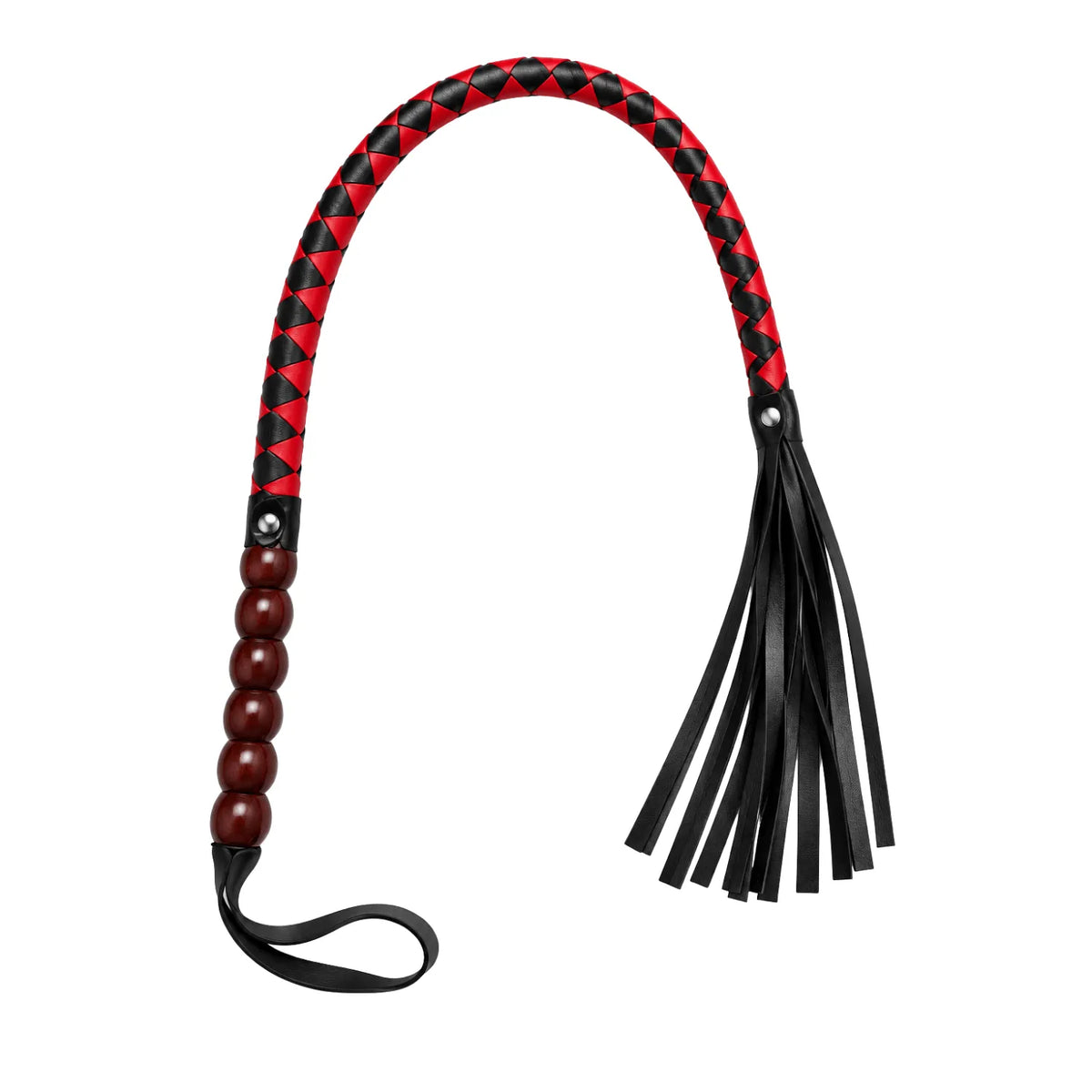 Fouet rouge et noir en simili cuir 80 cm - Dreamy Fetish