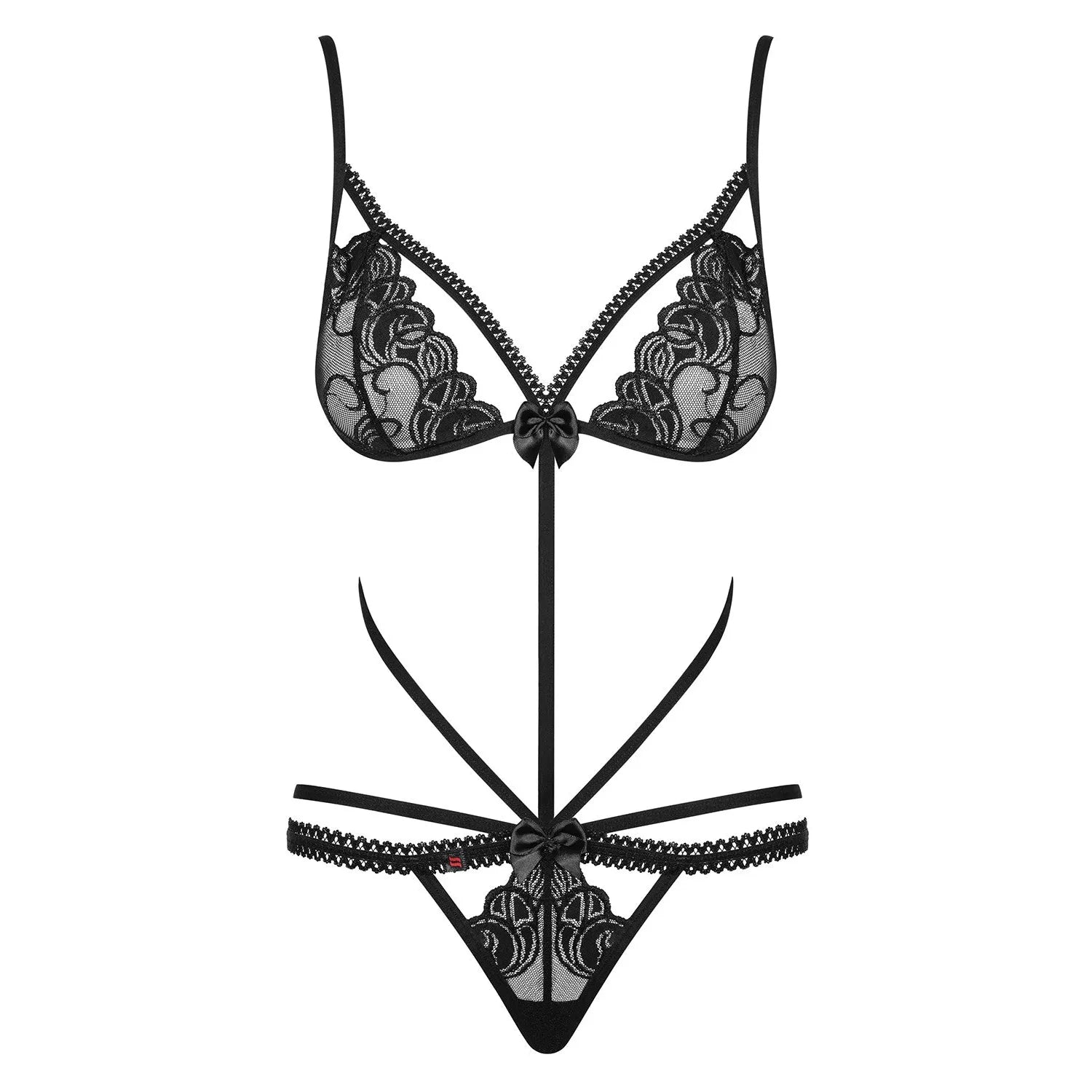 Wonderia Body ultra sexy noir dentelle noeuds satin lingerie coquine Obsessive