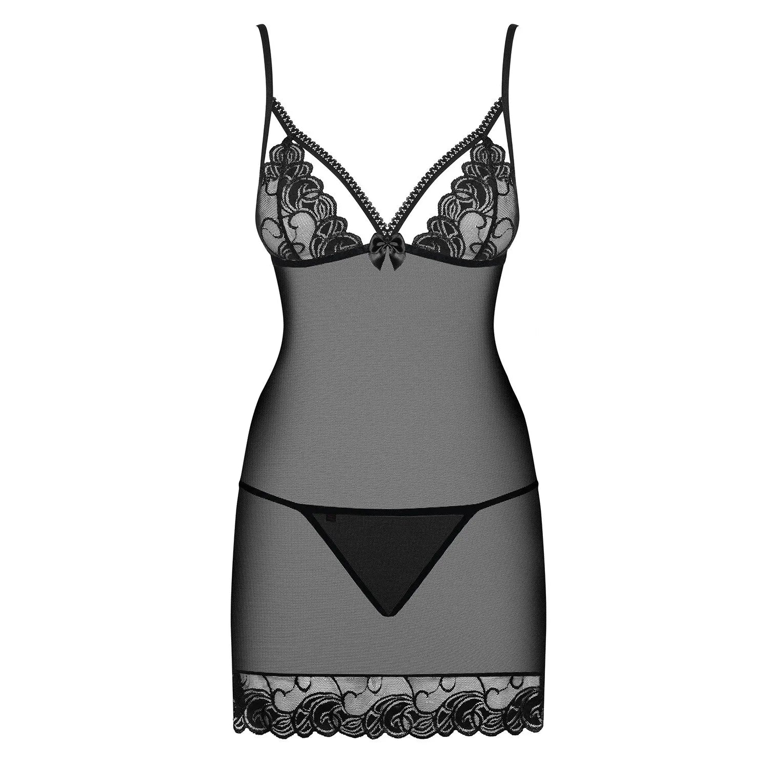 Wonderia Nuisette Sexy Noire Dentelle Transparente Bretelles Réglables Confortable Obsessive