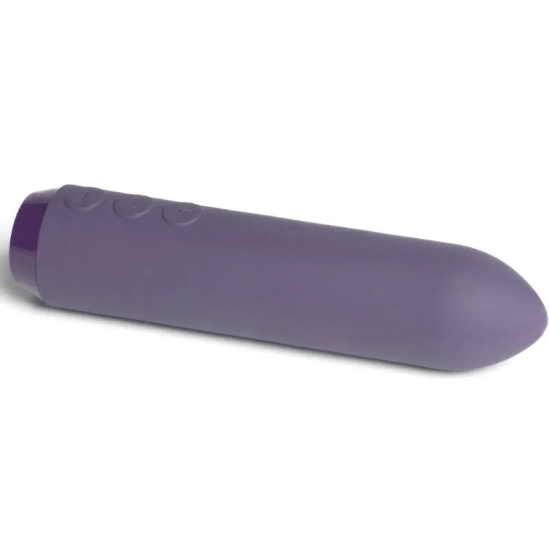 Vibromasseur violet waterproof rechargeable, design ergonomique, boutons sur le côté, idéal pour usage mains libres.