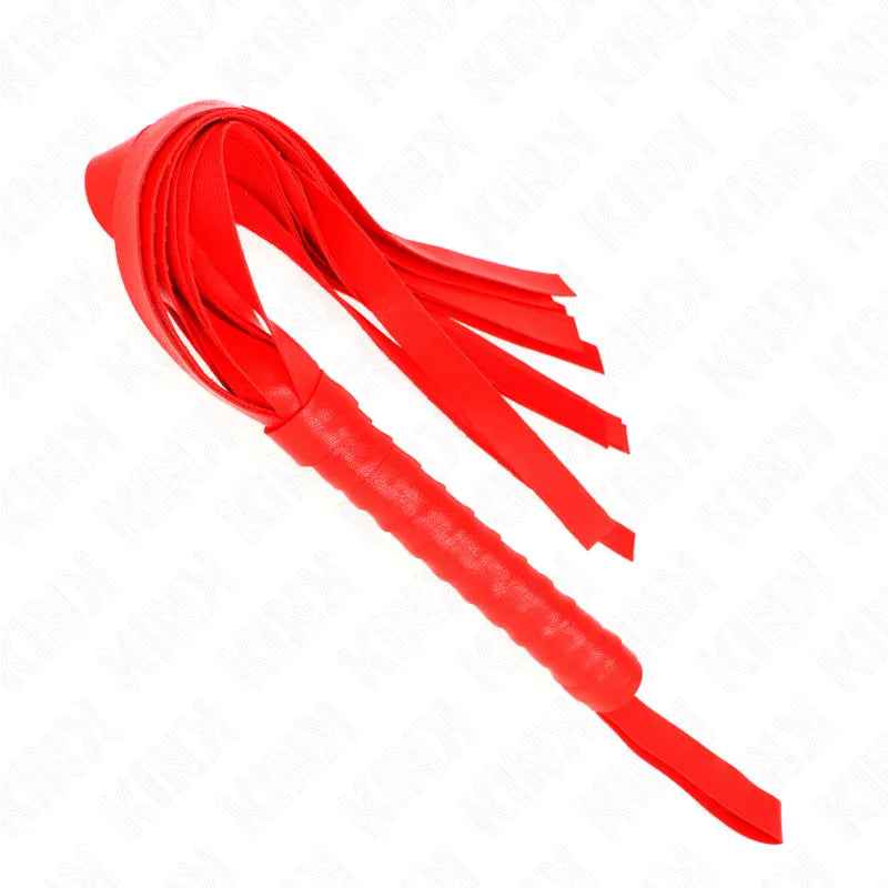 Fouet BDSM en cuir rouge personnalisable avec lanières, poignée texturée, accessoire durable et élégant pour séances inten...