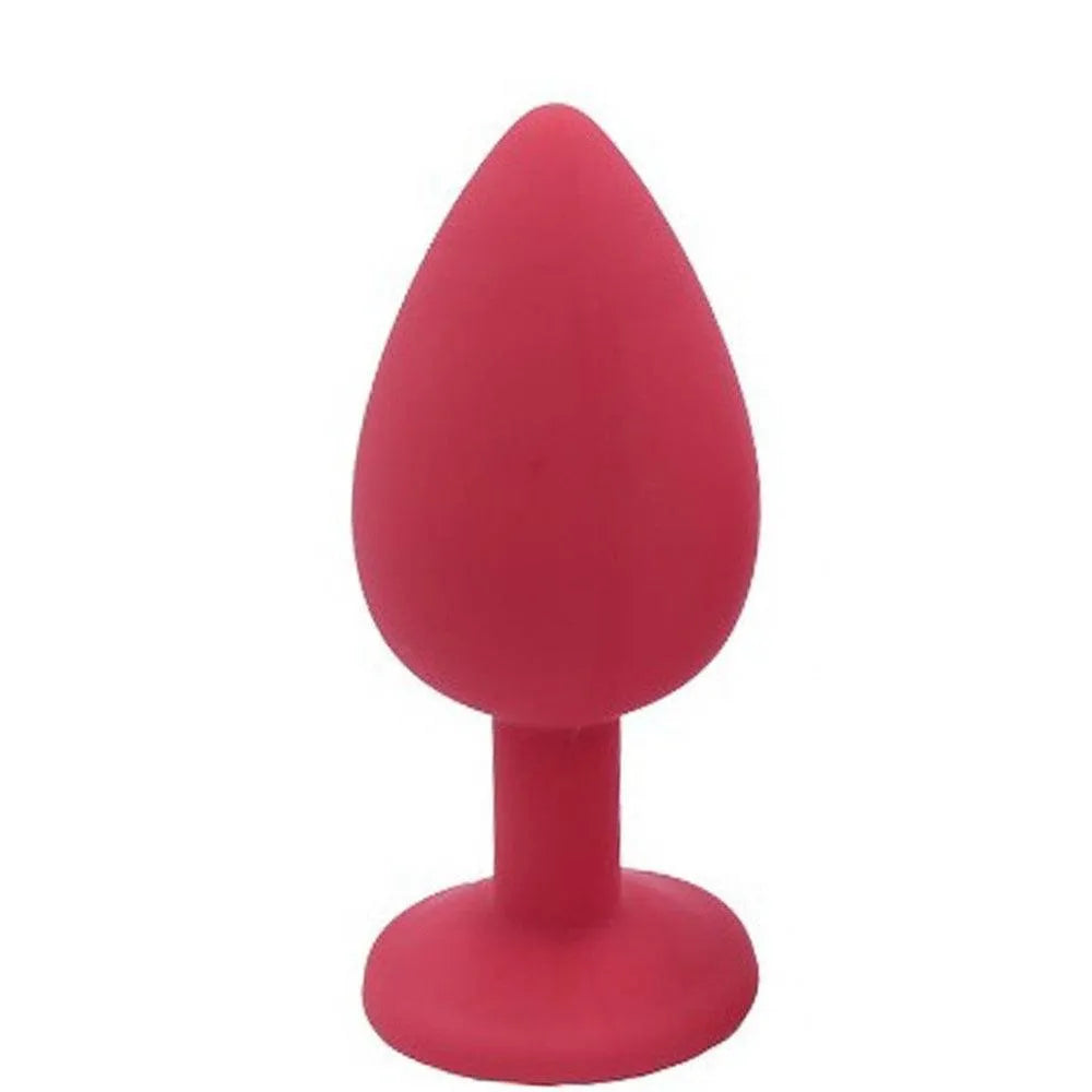 Plug anal rouge en silicone médical avec bijou cristal, hauteur 8cm, diamètre 3.5cm, élégant et raffiné.