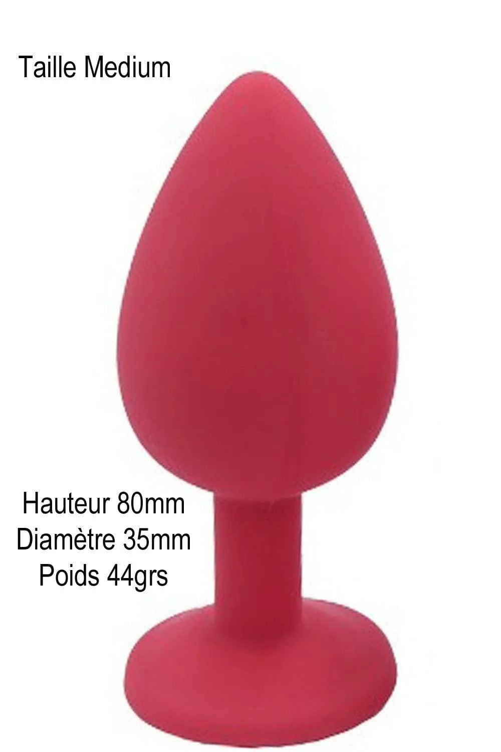 Plug anal rouge en silicone médical avec bijou cristal, taille medium, 8cm de hauteur, 3.5cm de diamètre.