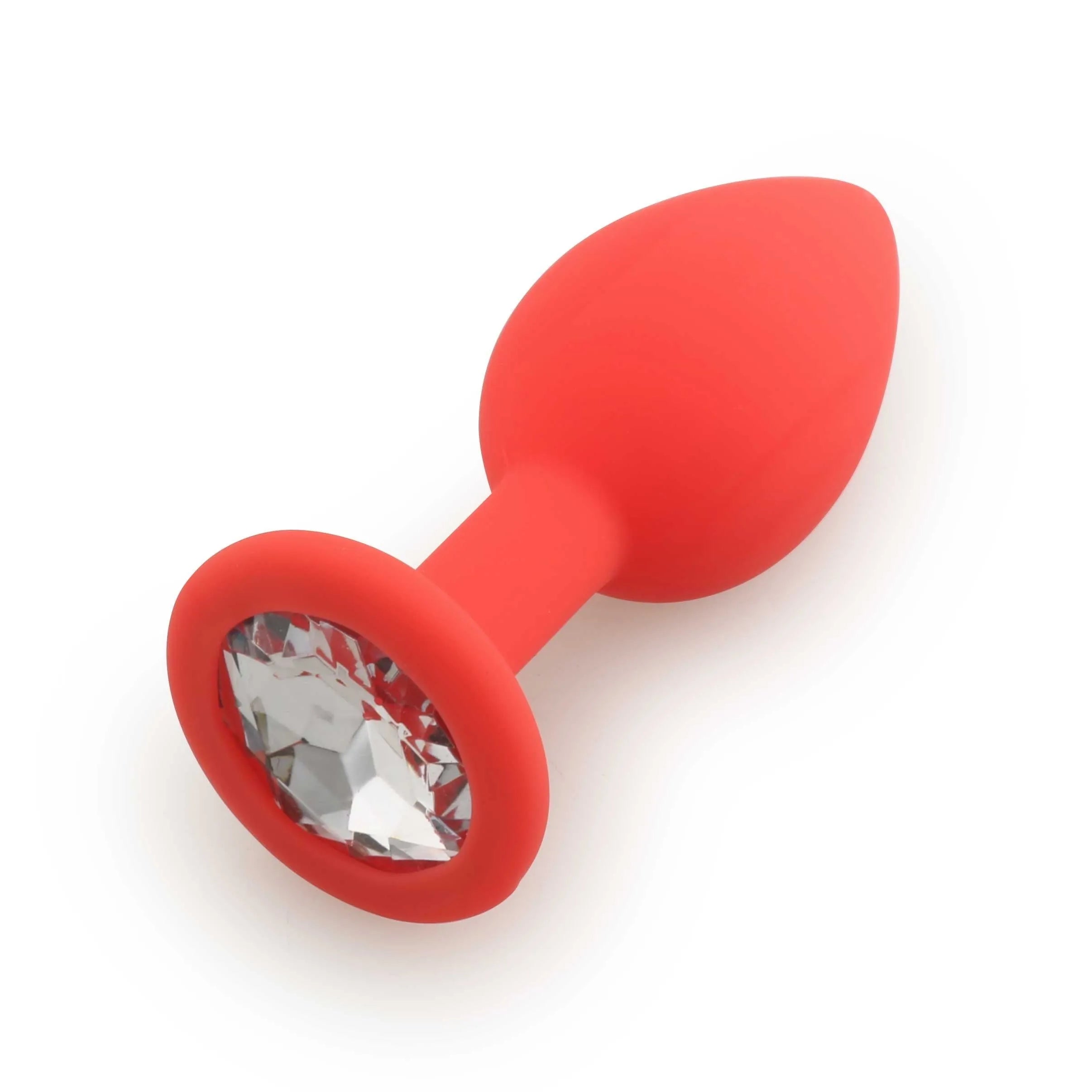 Plug anal rouge en silicone médical avec bijou cristal, medium, 8cm, élégant et doux, idéal pour une expérience intime raf...