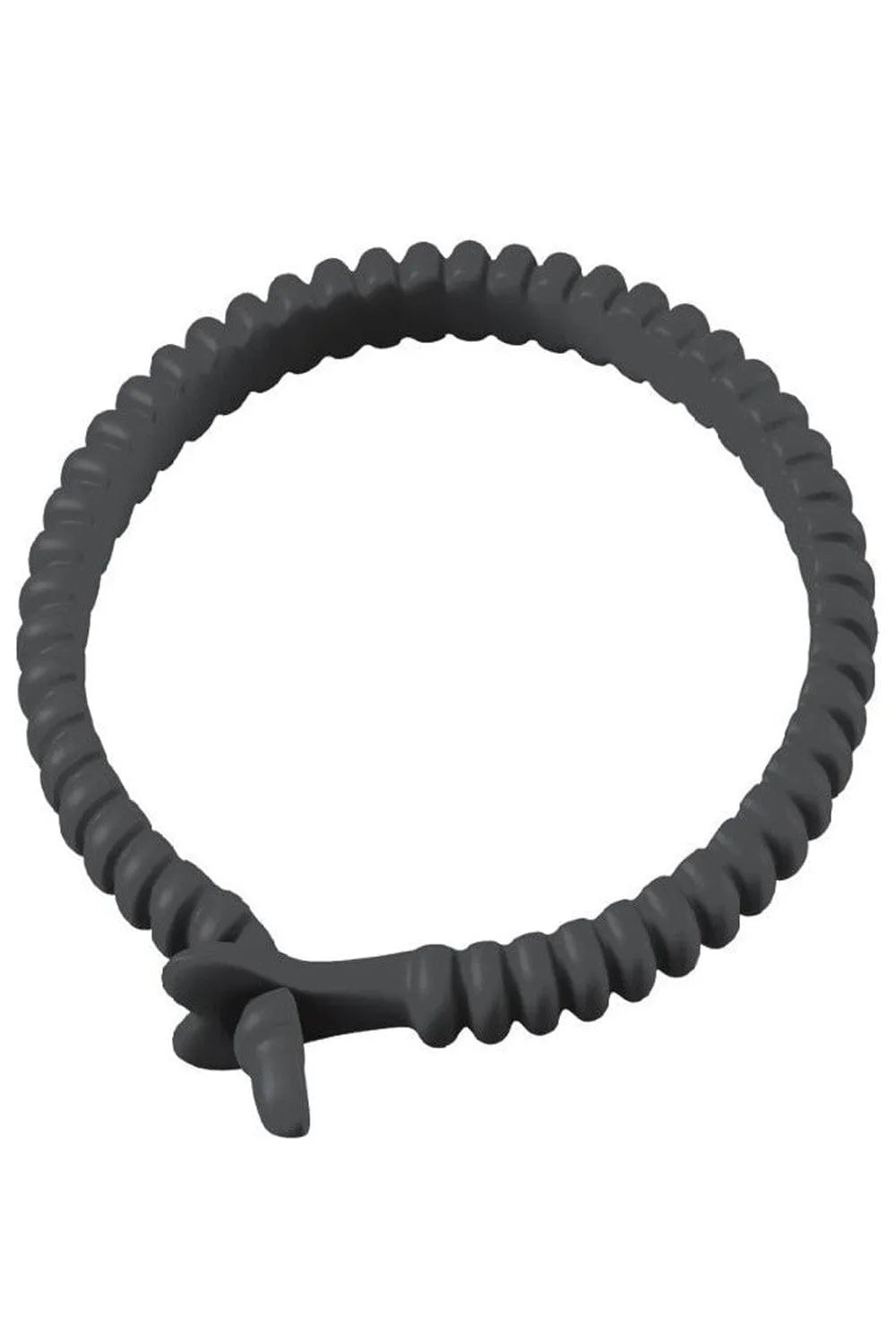 Anneau Cockring noir réglable en silicone texturé, sans phtalates, pour confort et sécurité, idéal jeux coquins.