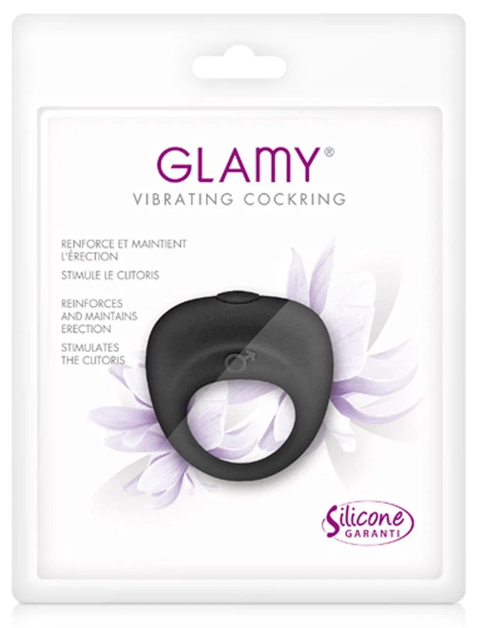 Anneau pénien en silicone noir, forme futuriste, texture douce, emballage élégant, sextoy masculin.