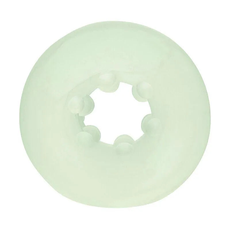 Anneau intime silicone vert clair, extensible, sans phtalates, design ergonomique pour confort et sécurité.