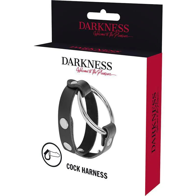 Anneau pénien ajustable en métal noir avec boutons, emballage Darkness, BDSM, intensifie plaisir intime.