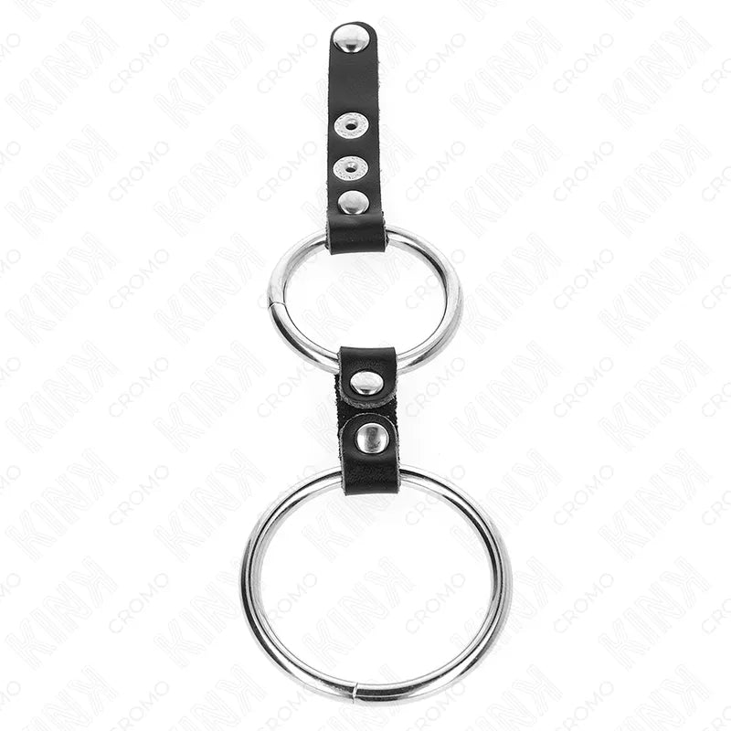 Anneau pénien BDSM ajustable en cuir noir avec boutons pression, idéal pour intensifier les expériences sensuelles.