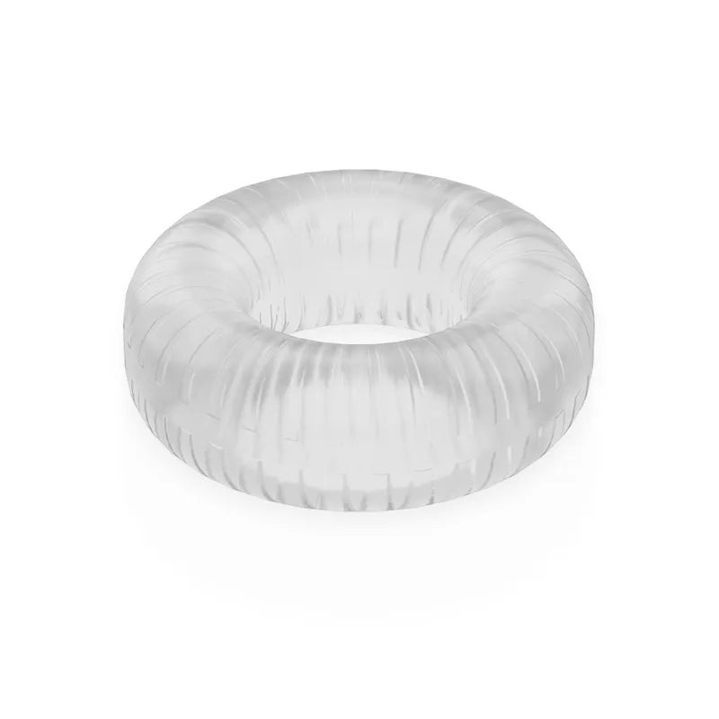 Anneau pénien transparent en TPE hypoallergénique, forme circulaire, texture douce, améliore érection et confort.