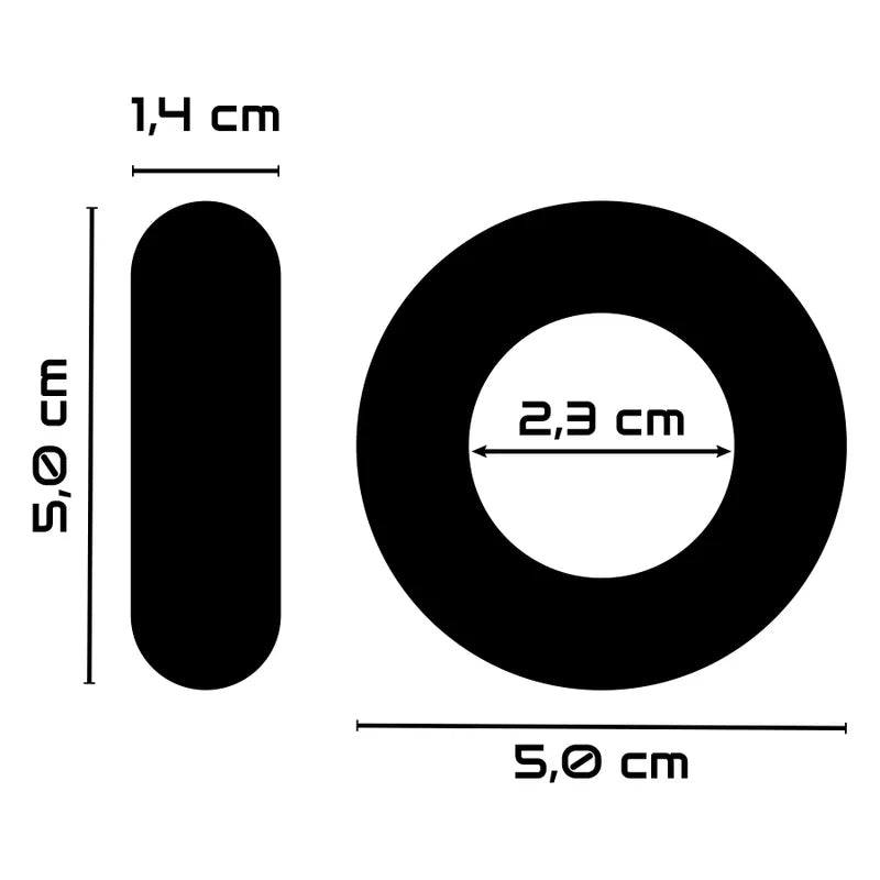 Anneau pénien noir en TPE hypoallergénique, forme ronde, diamètre 5 cm, confort et performance pour érections fermes.