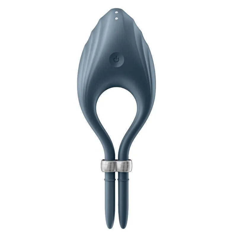 Anneau pénien silicone bleu ajustable avec vibrations, design ergonomique pour couples, confort optimal.
