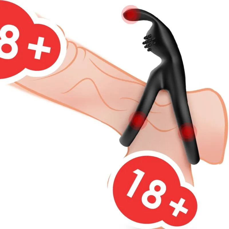 Anneau pénien noir en silicone médical, ergonomique, sur fond blanc, pour érections fermes et confort optimal.