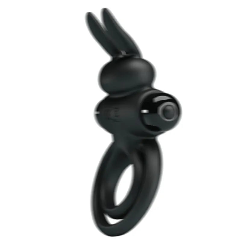Anneau pénien noir en silicone avec stimulateur clitoridien vibrant, design ergonomique et texture soyeuse.