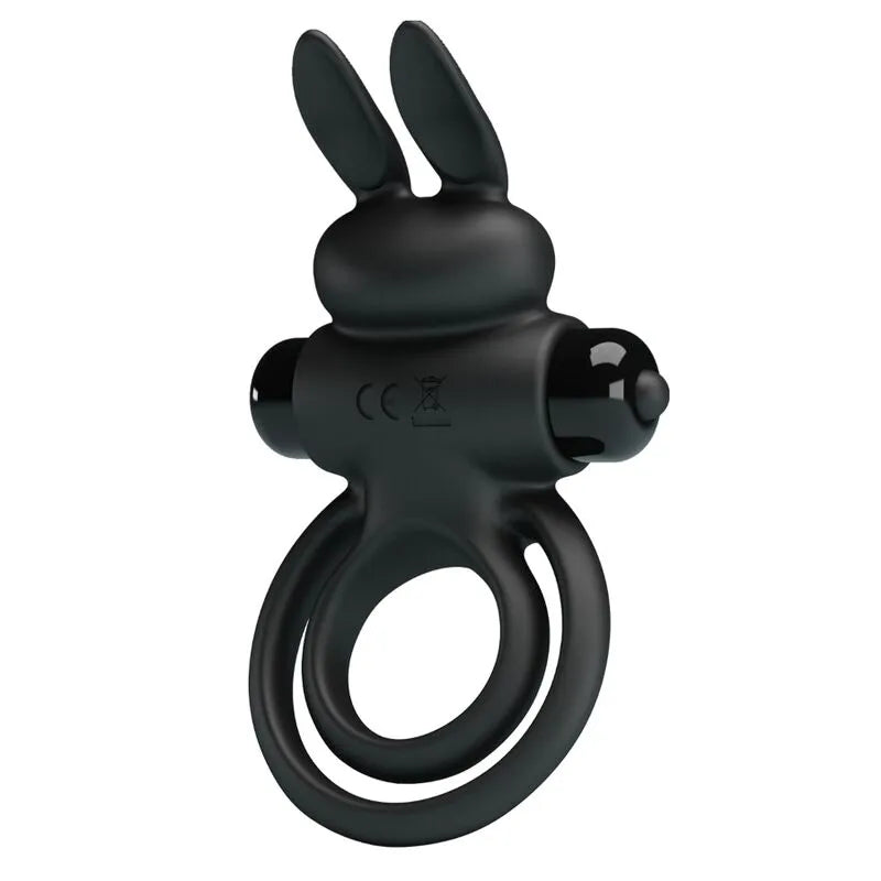 Anneau pénien noir en silicone avec vibrations, design ergonomique, stimulation clitoridienne, forme élégante et moderne.