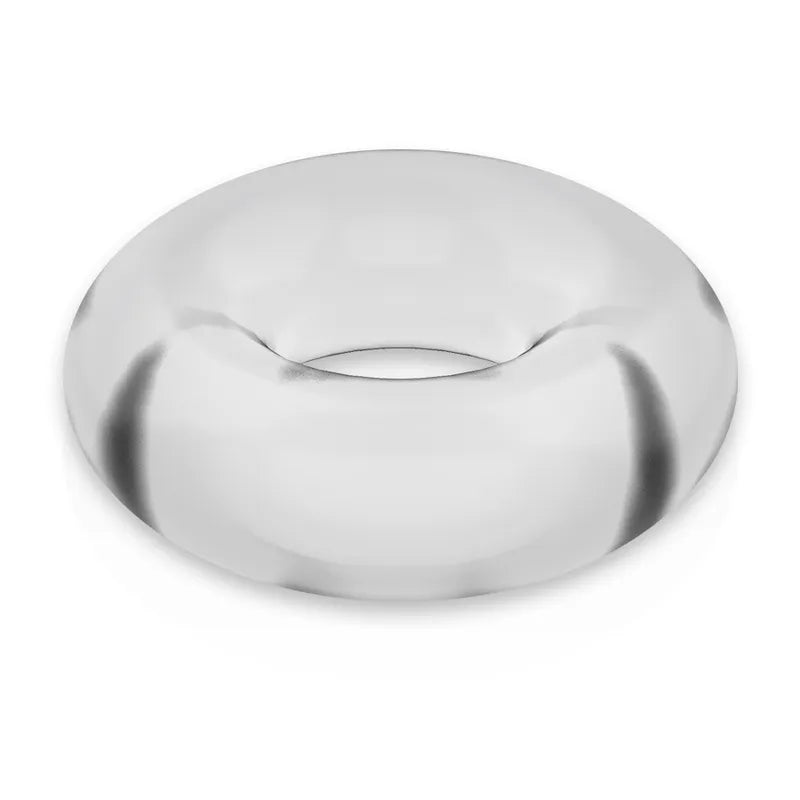 Anneau pénien transparent en TPE hypoallergénique, forme circulaire, surface lisse, pour confort et sécurité optimale.