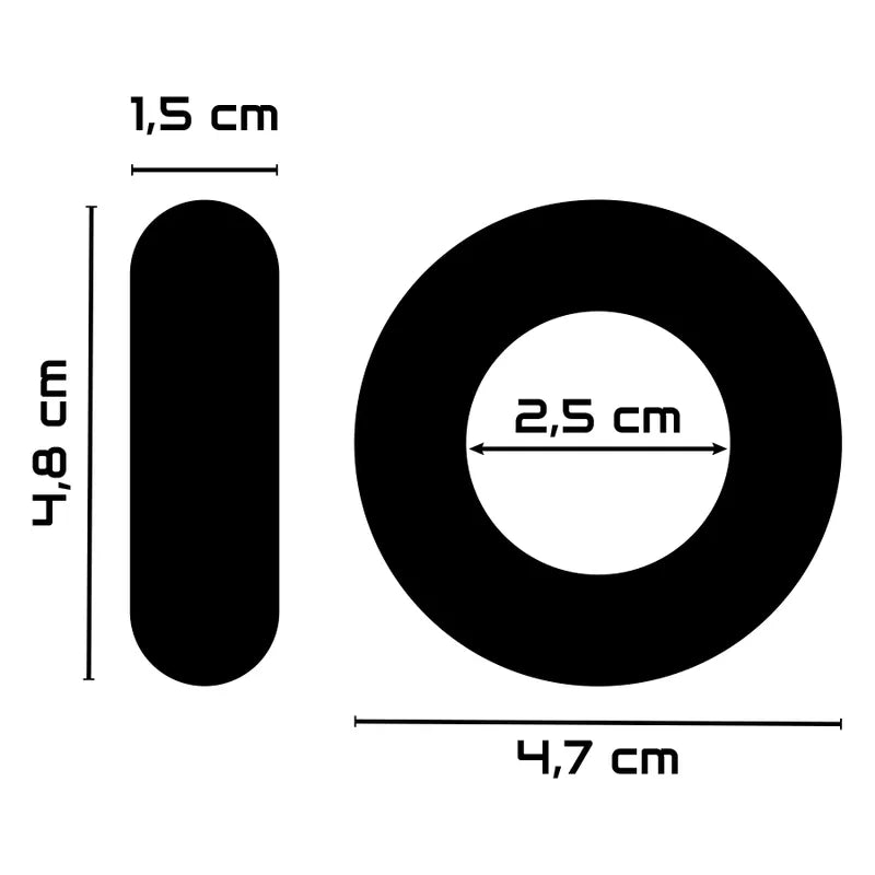 Anneau pénien noir TPE hypoallergénique, forme circulaire, dimensions 4,7 cm, optimise performance et plaisir intime.