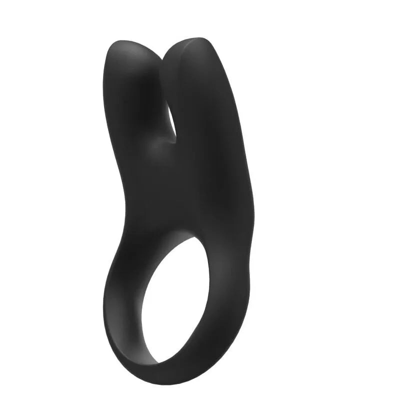 Anneau pénien vibrant noir, design ergonomique, stimulation simultanée pénis et clitoris, matériau hypoallergénique.