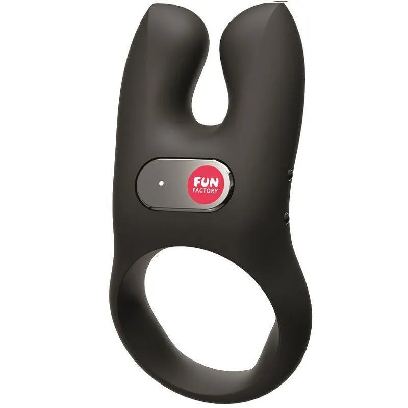 Anneau pénien vibrant noir ergonomique, stimule pénis et clitoris, matériau hypoallergénique, plaisir partagé.