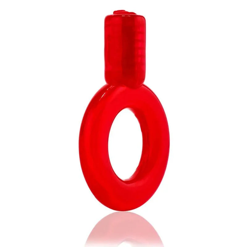Anneau pénien vibrant rouge puissant, design ergonomique, moteur intégré, intensifie les érections et orgasmes.