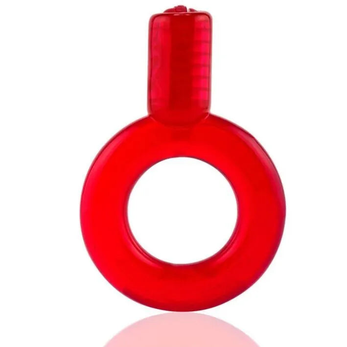 Anneau pénien vibrant rouge puissant, design circulaire avec micro moteur, pour érections fermes et orgasmes intenses.
