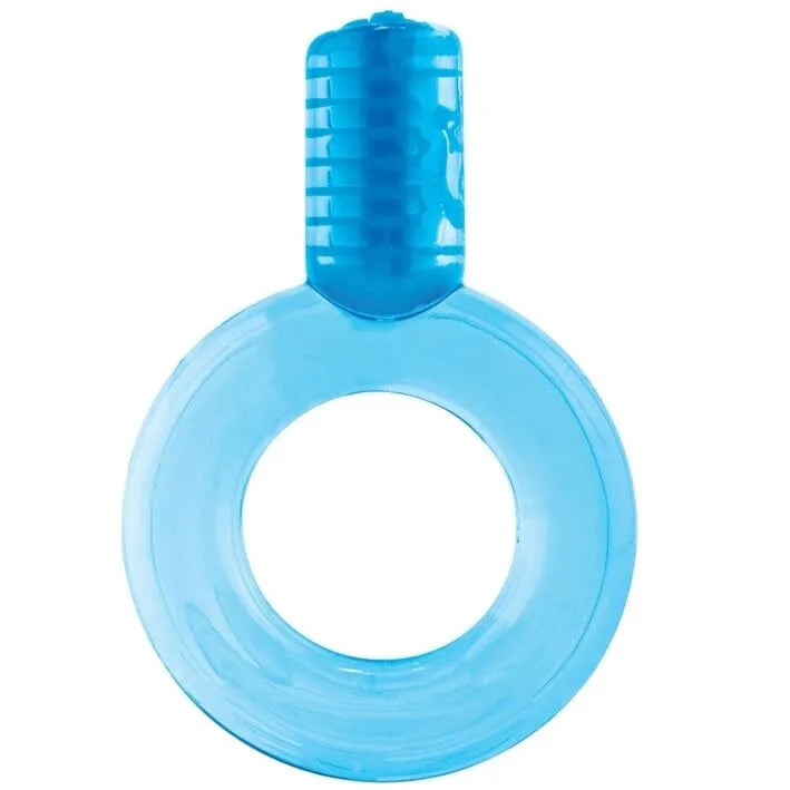 Anneau pénien vibrant bleu, moteur puissant, forme circulaire, stimulation intense pour érection longue durée.