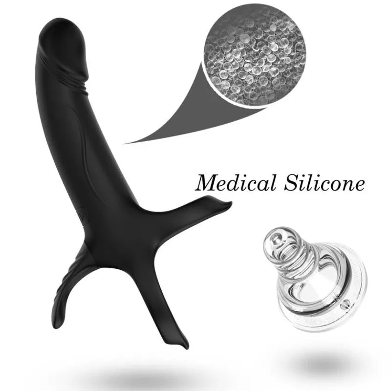 Anneau vibrant noir en silicone médical avec modes USB, forme ergonomique, détails texturés, étanche pour plaisir intense.