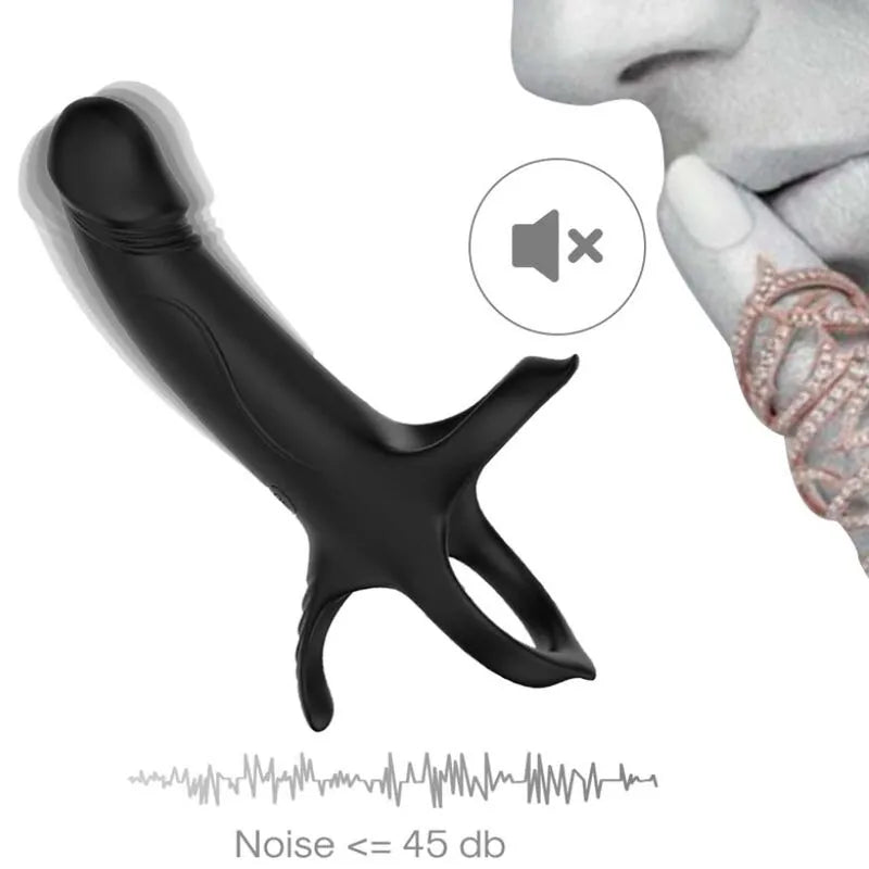 Anneau vibrant noir en silicone étanche, design ergonomique, 9 modes, rechargeable USB, pour moments intimes intenses.