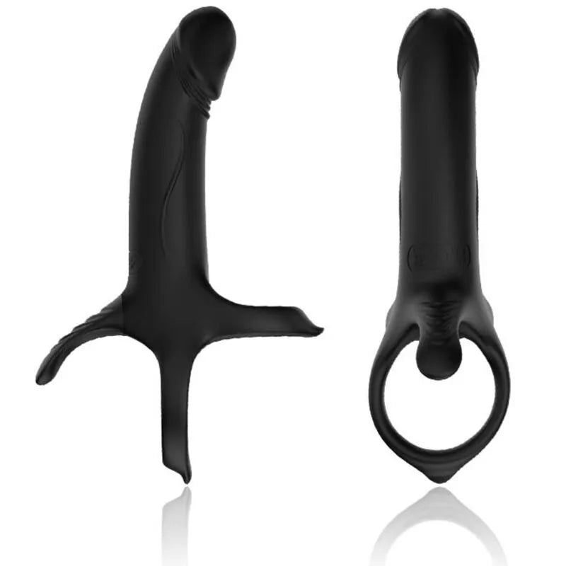 Anneau vibrant noir en silicone étanche, forme ergonomique, 9 modes de vibration, rechargeable USB, plaisir personnalisé.