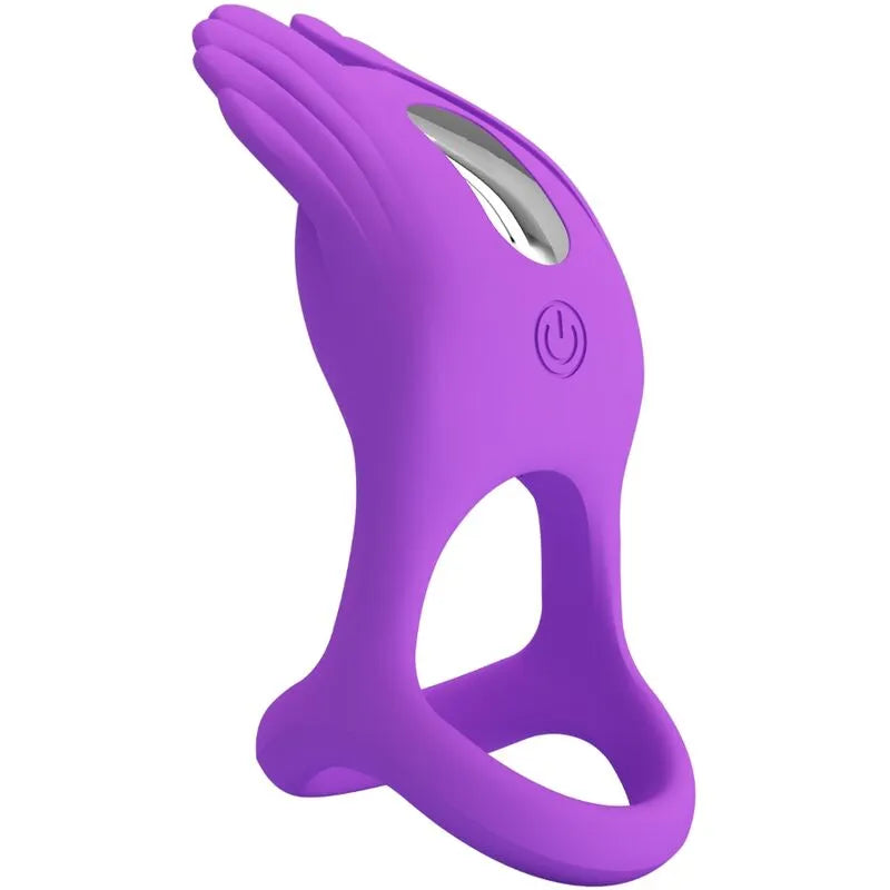 Anneau pénien vibrant violet en silicone, 7 modes, design ergonomique, stimulation intense, confort optimal.