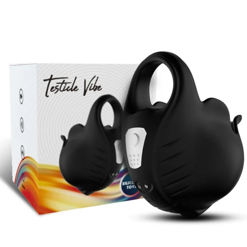Anneau pénien vibrant noir en silicone, design ergonomique, avec boîte, 9 modes de vibration, étanche.
