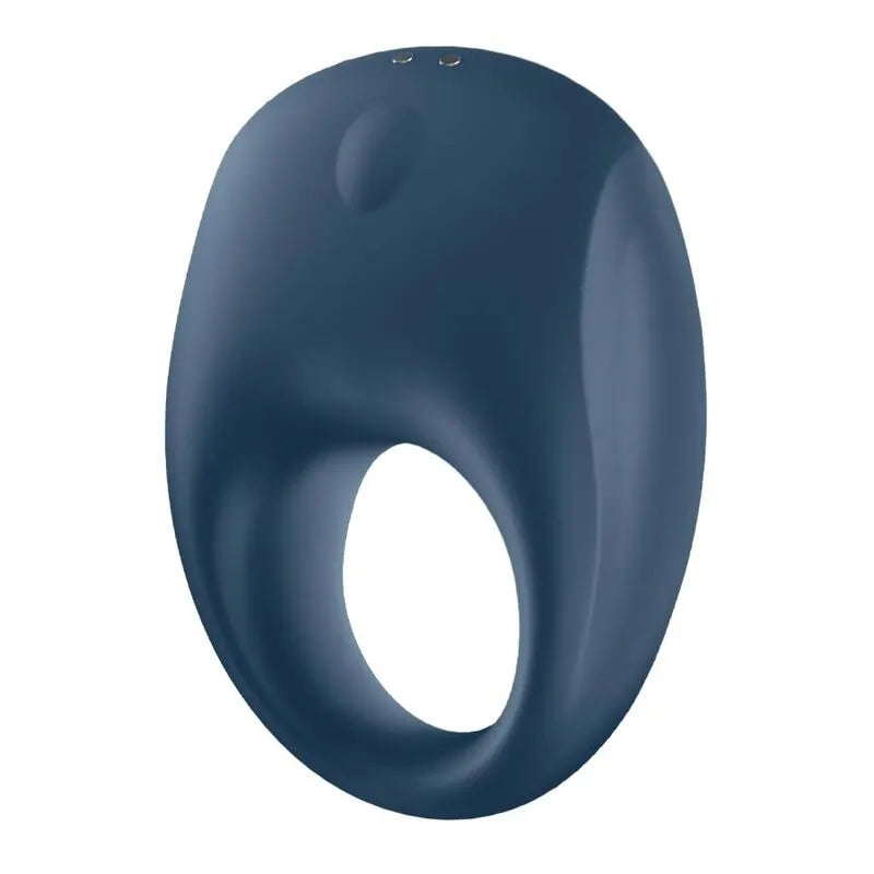 Anneau pénien vibratoire en silicone bleu, forme ergonomique, étanche, avec contrôle via application pour plaisir accru.