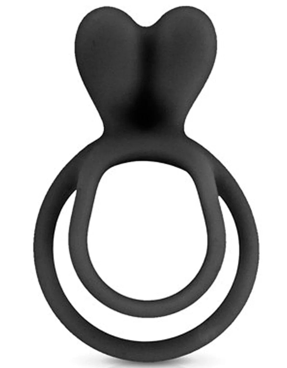 Anneau stimulant noir avec double circonférence et oreilles pour stimulation clitoridienne, sans phtalate, 3 cm de diamètre.