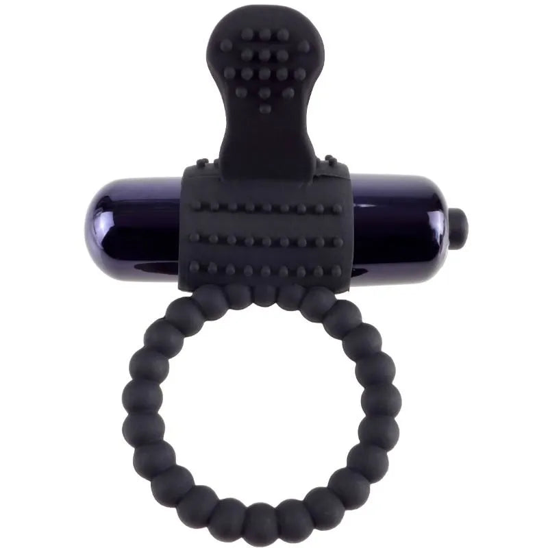 Anneau vibrant en silicone violet avec texture perlée, conçu pour intensifier les sensations intimes et prolonger l'érection.
