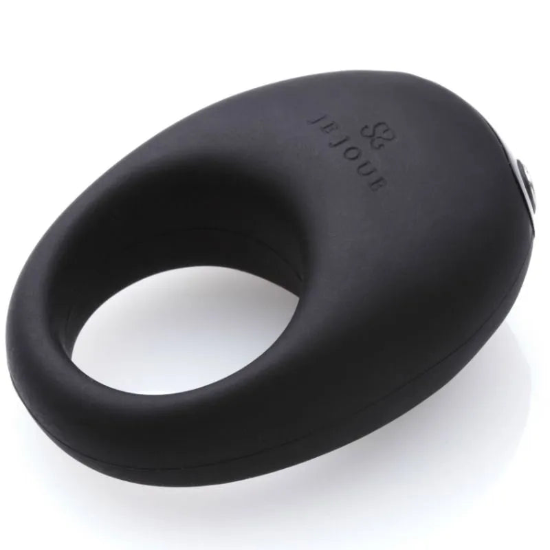 Anneau vibrant noir Je Joue Mio, flexible, ergonomique, avec moteur basse fréquence pour couples, sur fond blanc.