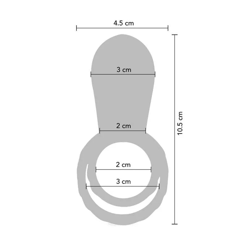 Anneau vibrant Xocoon gris, forme ergonomique, dimensions détaillées, stimulation clitoridienne et pénienne pour couples.
