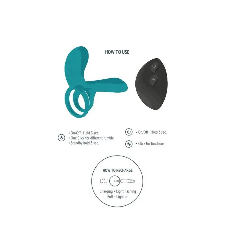 Anneau vibrant bleu pour couples Xocoon avec télécommande noire, stimulation clitoridienne et pénienne.