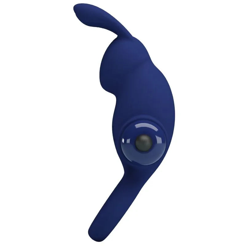 Anneau vibrant en silicone bleu avec 10 modes de vibration, design ergonomique pour moments intimes.