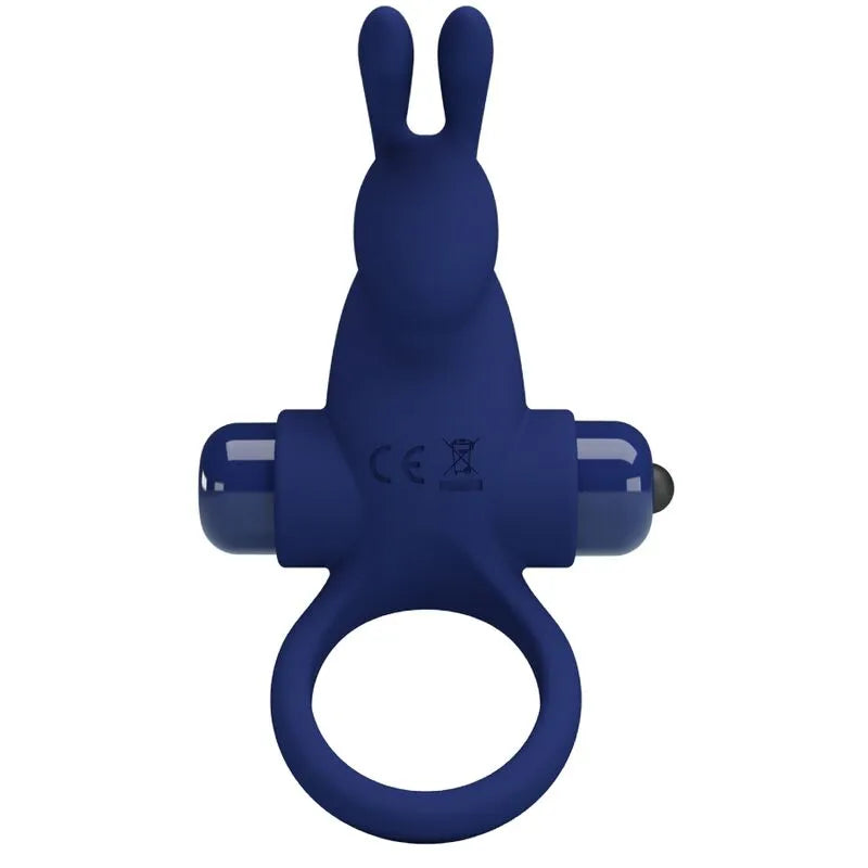 Anneau vibrant bleu en silicone avec 10 modes de vibration, forme ergonomique pour moments intimes et stimulation accrue.