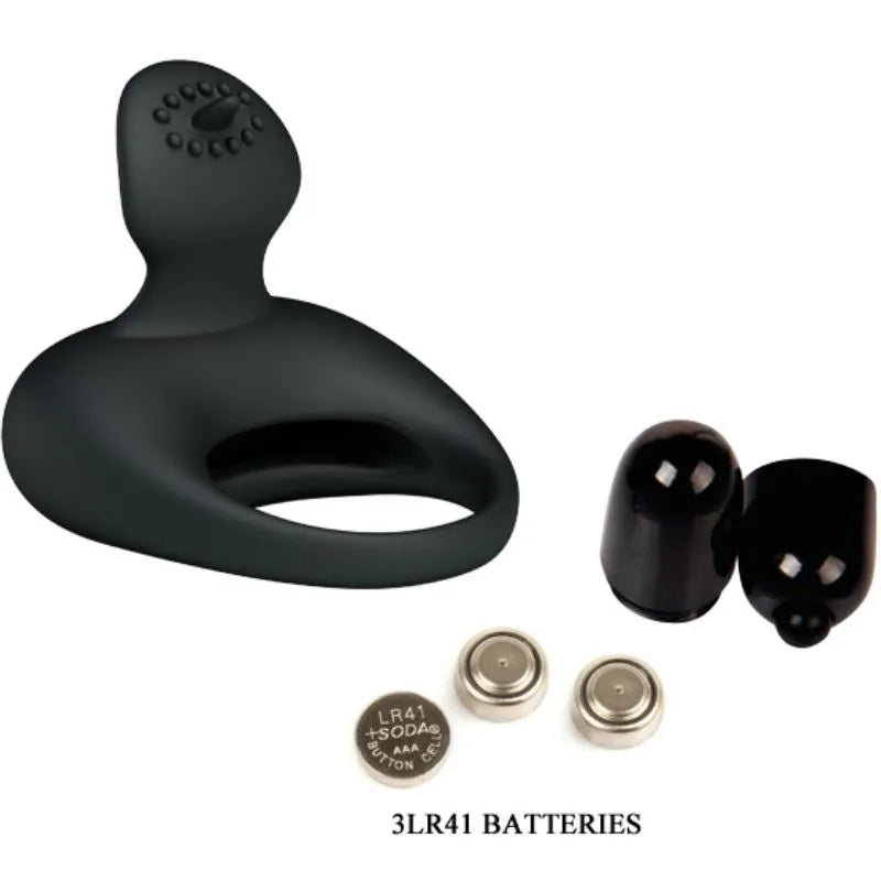 Anneau vibrant noir en silicone, forme ergonomique, avec accessoires et piles incluses pour couples recherchant nouvelles ...