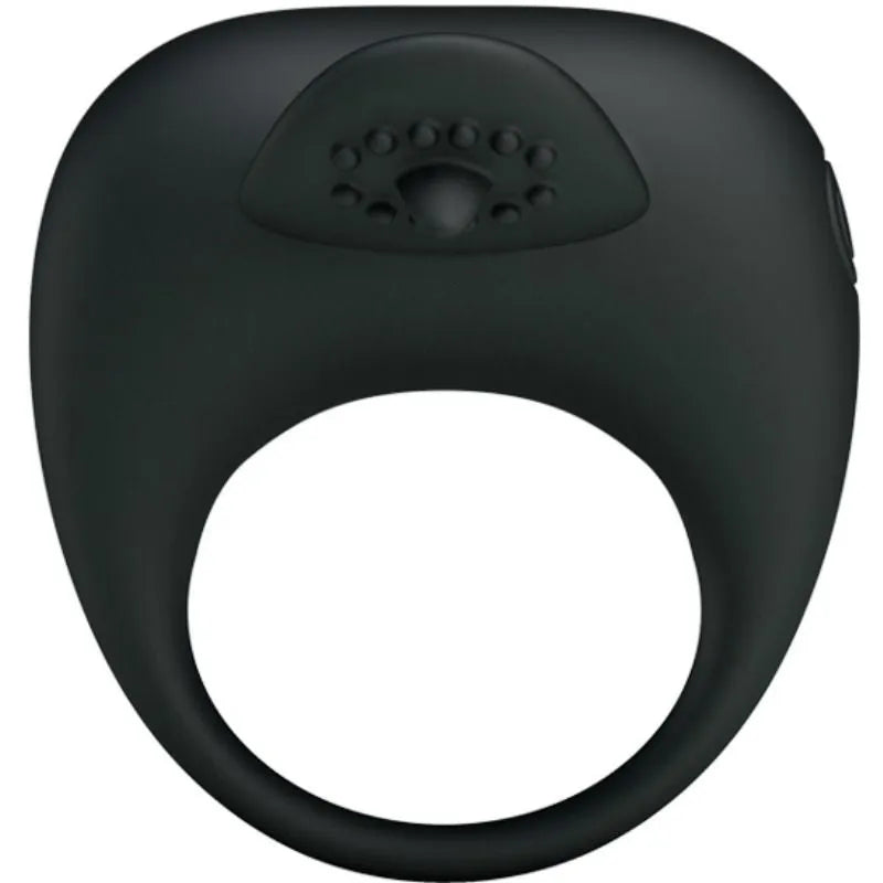 Anneau vibrant noir en silicone, forme ergonomique, texture douce, conçu pour couples, stimulation intense et confort.