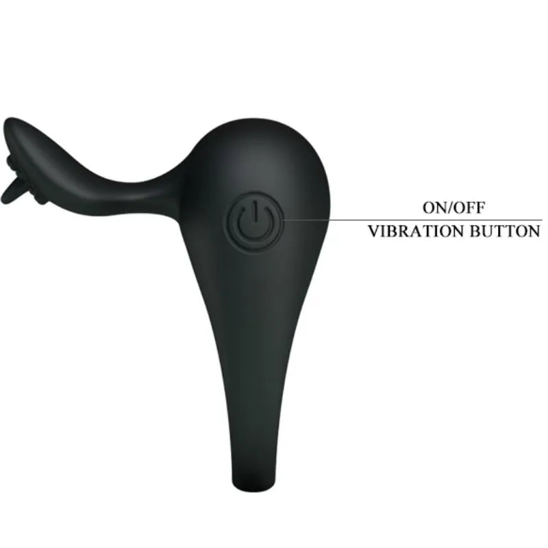 Anneau vibrant noir en silicone, forme ergonomique, bouton ON/OFF, conçu pour couples, stimulation intense et confort.