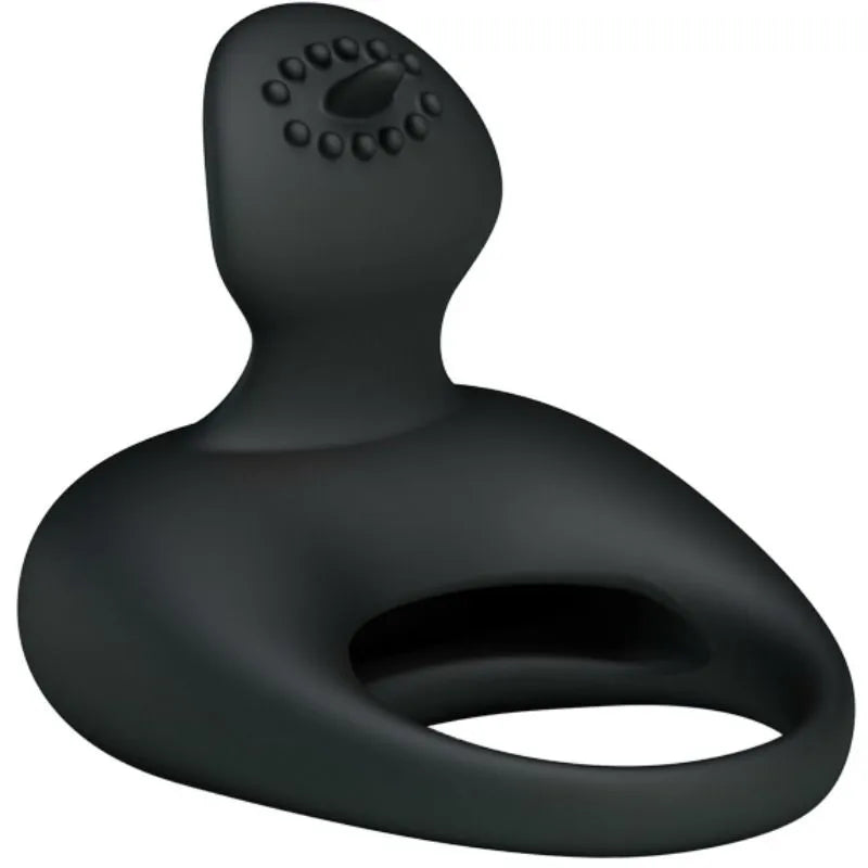 Anneau vibrant noir en silicone, forme ergonomique, texture douce, conçu pour couples, stimulation intense.